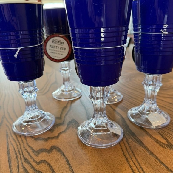 Blue Party Cup Goblet Set Qty 5 - Fun Party Cups W/ Style - Picture 3 of 7